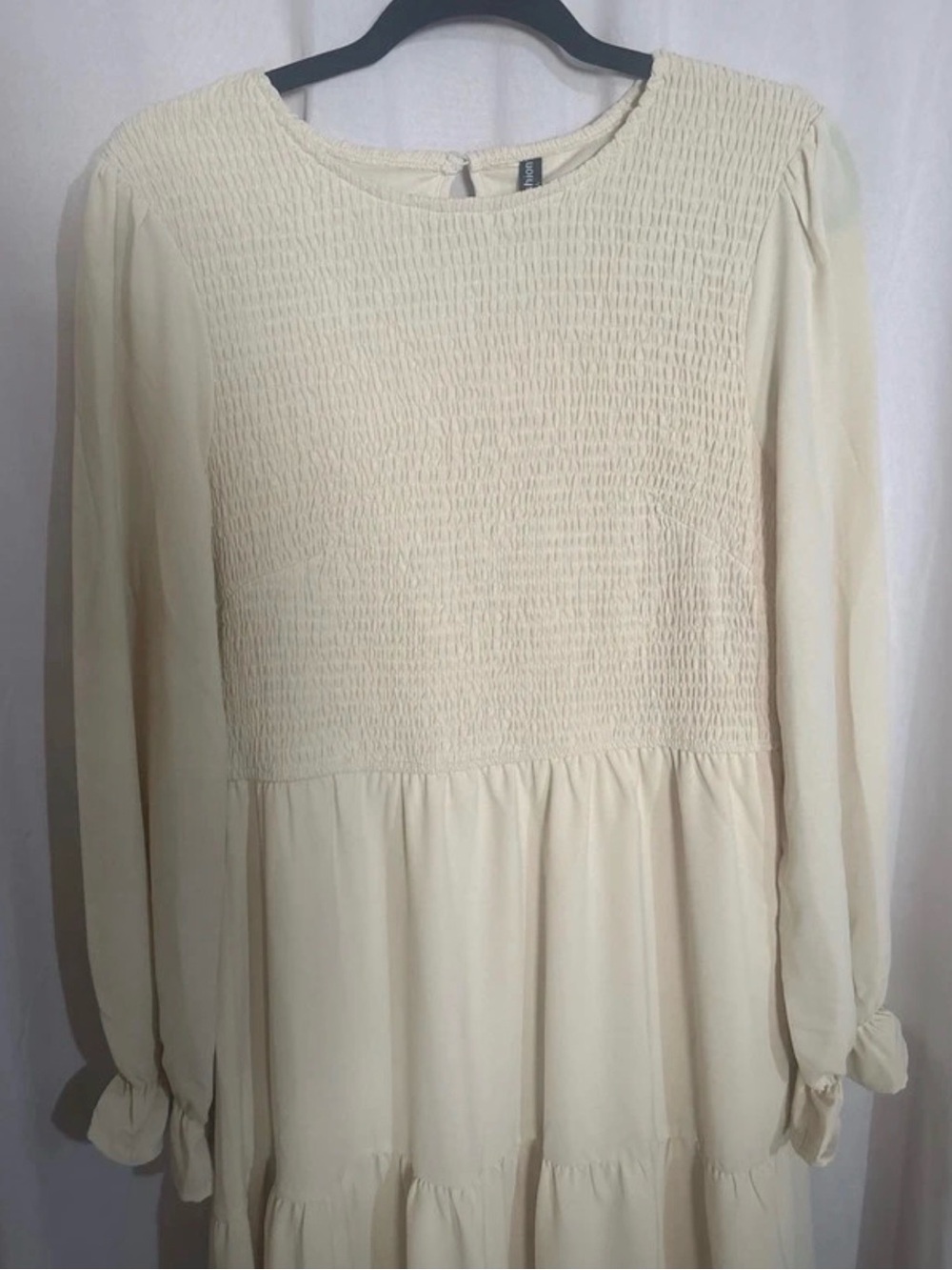 NWT Smocked Tiered Long Sleeve Midi Dress in Color Cream